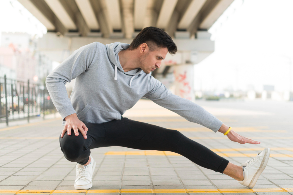 A Man Doing Hamstring Stretches