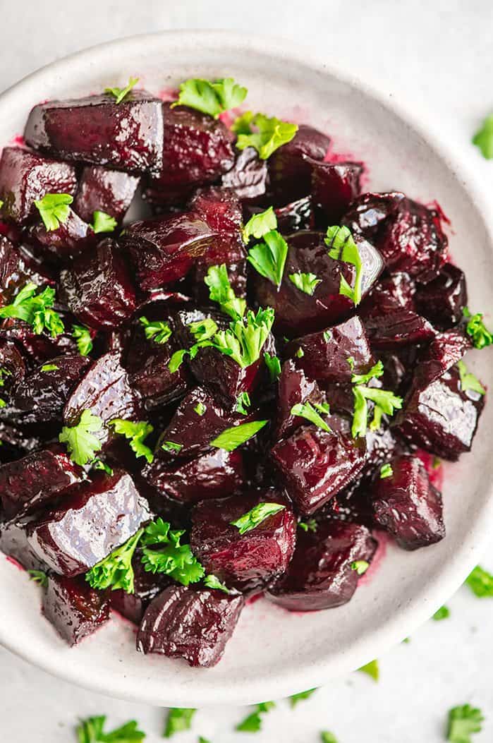 Beets sweetened with a balsamic glaze