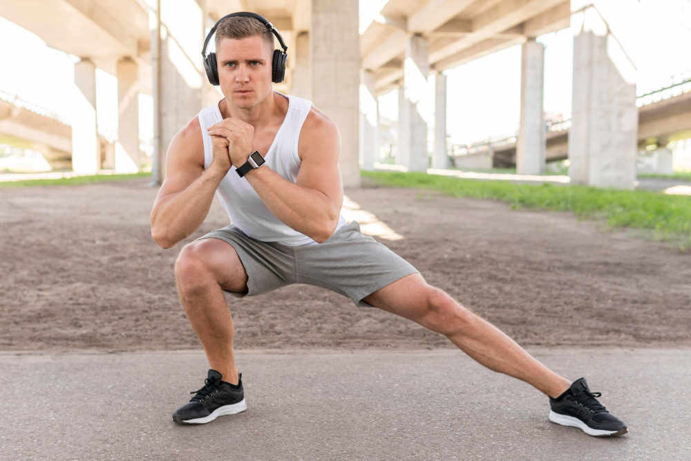 A Man Doing Side Lunges