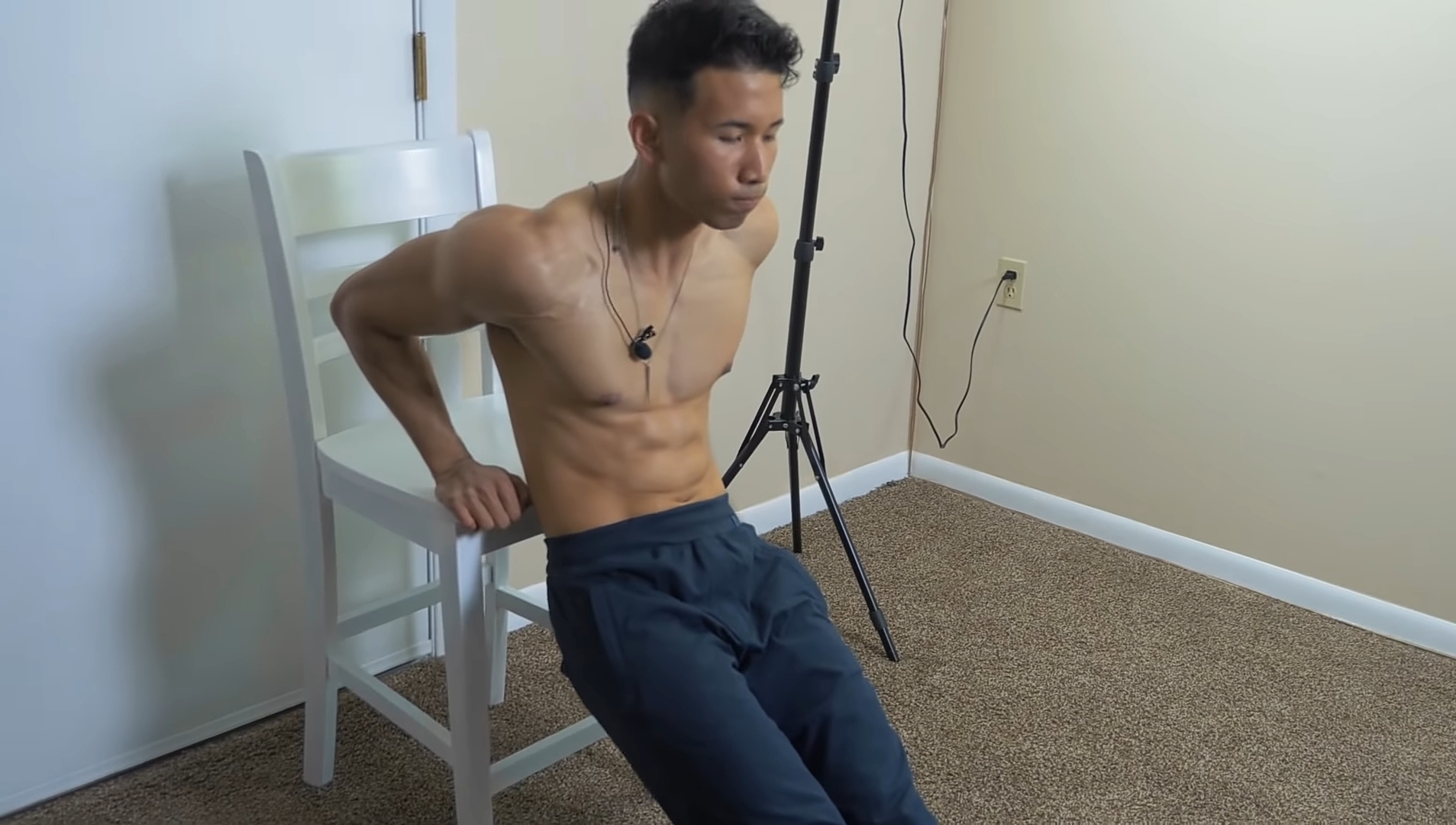 A Man Doing Bench Dips